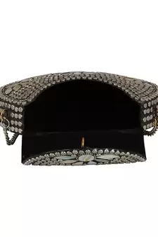 Jewel Mosaic Metal Clutch Sliver & White