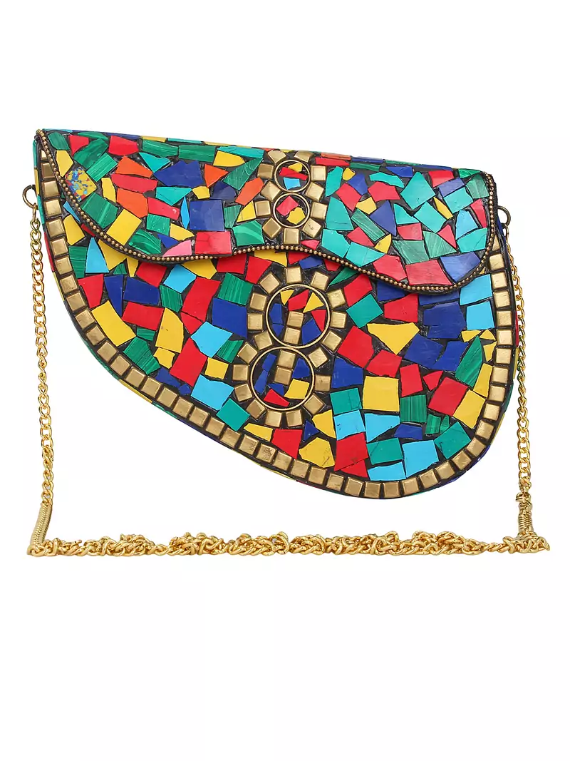 Anekaant Spiffy Mosaic Metal Clutch Multi