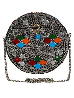 Anekaant Gala Mosaic Metal Clutch Sliver & Multi 1