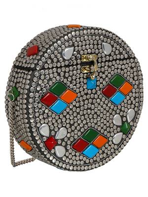 Anekaant Gala Mosaic Metal Clutch Sliver & Multi 2