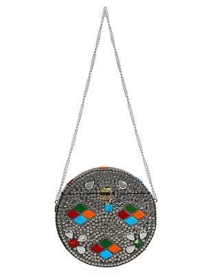 Anekaant Gala Mosaic Metal Clutch Sliver & Multi 4