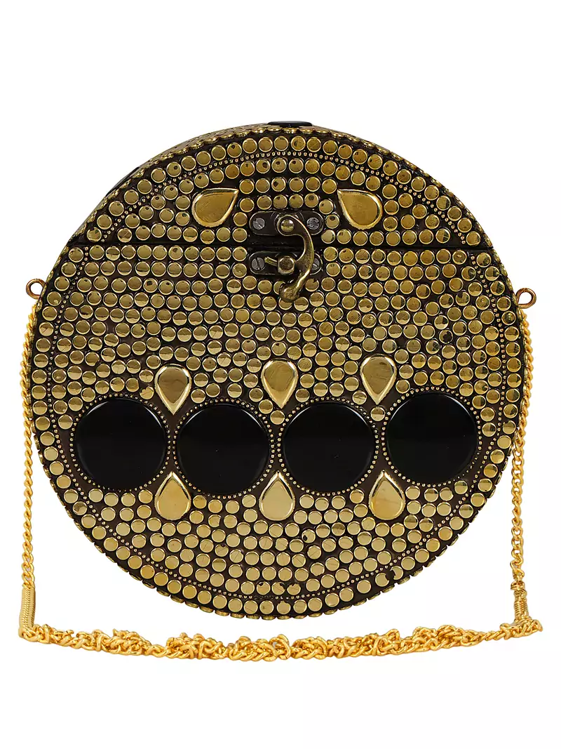 Anekaant Gala Mosaic Metal Clutch Gold & Black