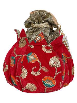Anekaant Lotus Embroidered Sequines Velvet Potli Maroon & Multi 3