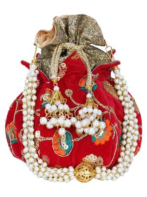 Anekaant Lotus Embroidered Sequines Velvet Potli Maroon & Multi 4