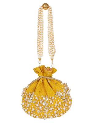 Anekaant Dangle Sequines Embellished Velvet Potli Yellow & White 1