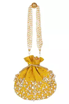 Anekaant Dangle Sequines Embellished Velvet Potli Yellow & White