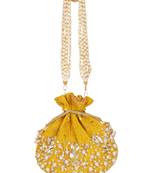 Anekaant Dangle Sequines Embellished Velvet Potli Yellow & White