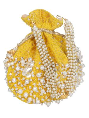 Anekaant Dangle Sequines Embellished Velvet Potli Yellow & White 2