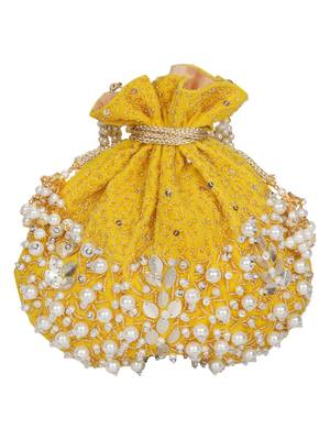 Anekaant Dangle Sequines Embellished Velvet Potli Yellow & White 3