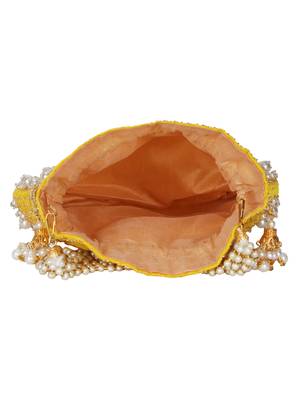 Anekaant Dangle Sequines Embellished Velvet Potli Yellow & White 5