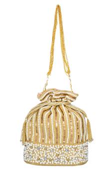 Anekaant Sequines Embellished Faux Slik Potli Gold & Pearl