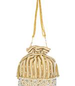 Anekaant Sequines Embellished Faux Slik Potli Gold & Pearl