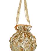 Anekaant Dangle Sequines Embellished Faux Slik Potli White & Gold