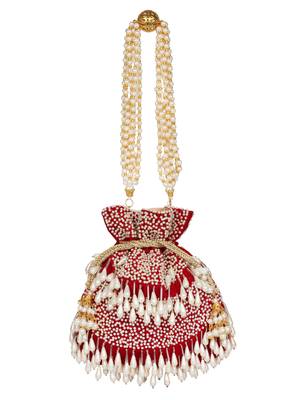 Anekaant Dangle Sequines Embellished Velvet Potli Maroon & White 1