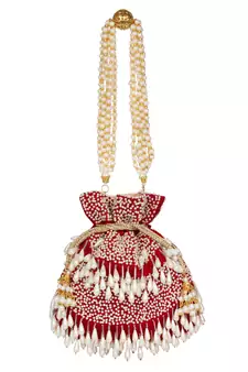 Anekaant Dangle Sequines Embellished Velvet Potli Maroon & White