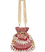 Anekaant Dangle Sequines Embellished Velvet Potli Maroon & White