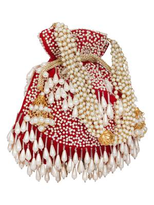 Anekaant Dangle Sequines Embellished Velvet Potli Maroon & White 2