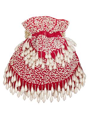 Anekaant Dangle Sequines Embellished Velvet Potli Maroon & White 3