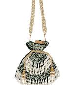 Anekaant Dangle Sequines Embellished Velvet Potli Bottle Green & White