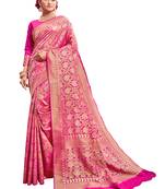 Pink woven silk saree with blouse