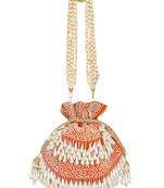 Anekaant Dangle Sequines Embellished Velvet Potli Orange & White