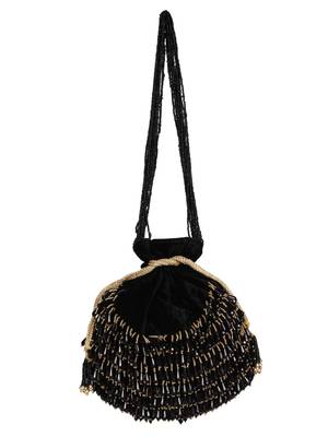 Anekaant Dangle Embellished Velvet Potli Black & Gold 1