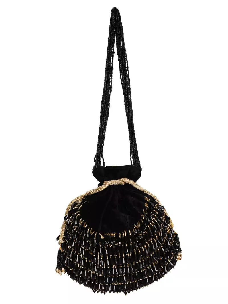 Anekaant Dangle Embellished Velvet Potli Black & Gold