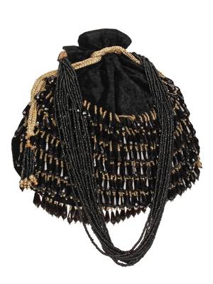 Anekaant Dangle Embellished Velvet Potli Black & Gold 2
