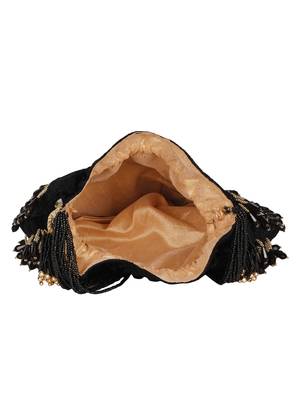 Anekaant Dangle Embellished Velvet Potli Black & Gold 5
