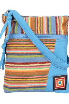 Anekaant Striped Canvas Sling Bag Blue & Multi