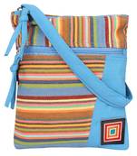 Anekaant Striped Canvas Sling Bag Blue & Multi