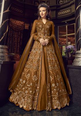 Dark-bronze embroidered net salwar 1