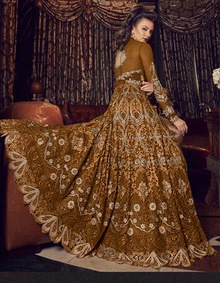 Dark-bronze embroidered net salwar 2