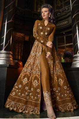 Dark-bronze embroidered net salwar 3