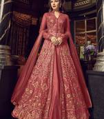 Dark-coral embroidered net salwar