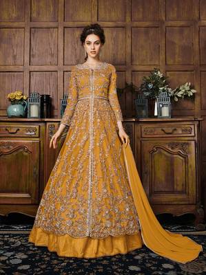 Bronze embroidered net salwar 1