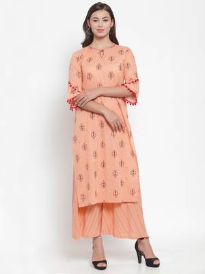Peach printed cotton kurtas-and-kurtis 1