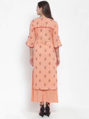 Peach printed cotton kurtas-and-kurtis 2
