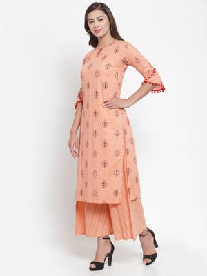 Peach printed cotton kurtas-and-kurtis 3