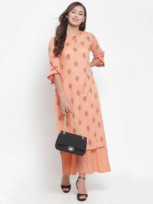 Peach printed cotton kurtas-and-kurtis 4