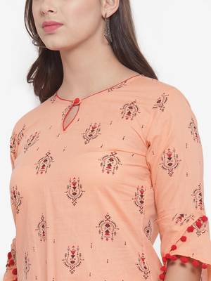 Peach printed cotton kurtas-and-kurtis 5