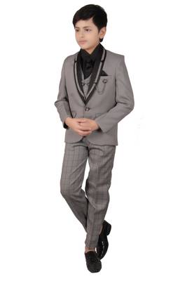 Grey plain polyester boys-suit 3