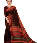 Brown  printed cotton saree with blouse