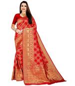 Red woven banarasi silk saree with blouse