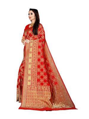Red woven banarasi silk saree with blouse 2