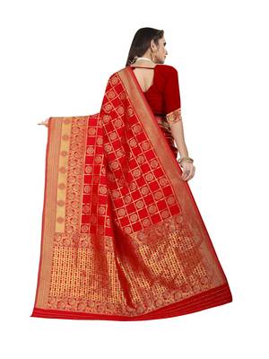 Red woven banarasi silk saree with blouse 3