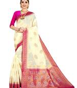 White woven banarasi silk saree with blouse