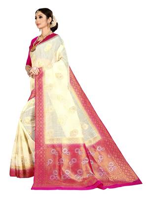 White woven banarasi silk saree with blouse 2