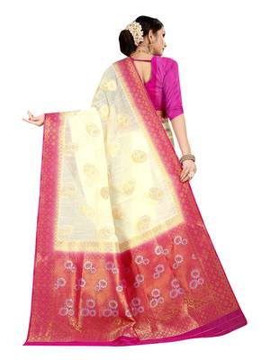 White woven banarasi silk saree with blouse 3