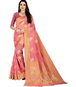 Pink woven banarasi silk saree with blouse